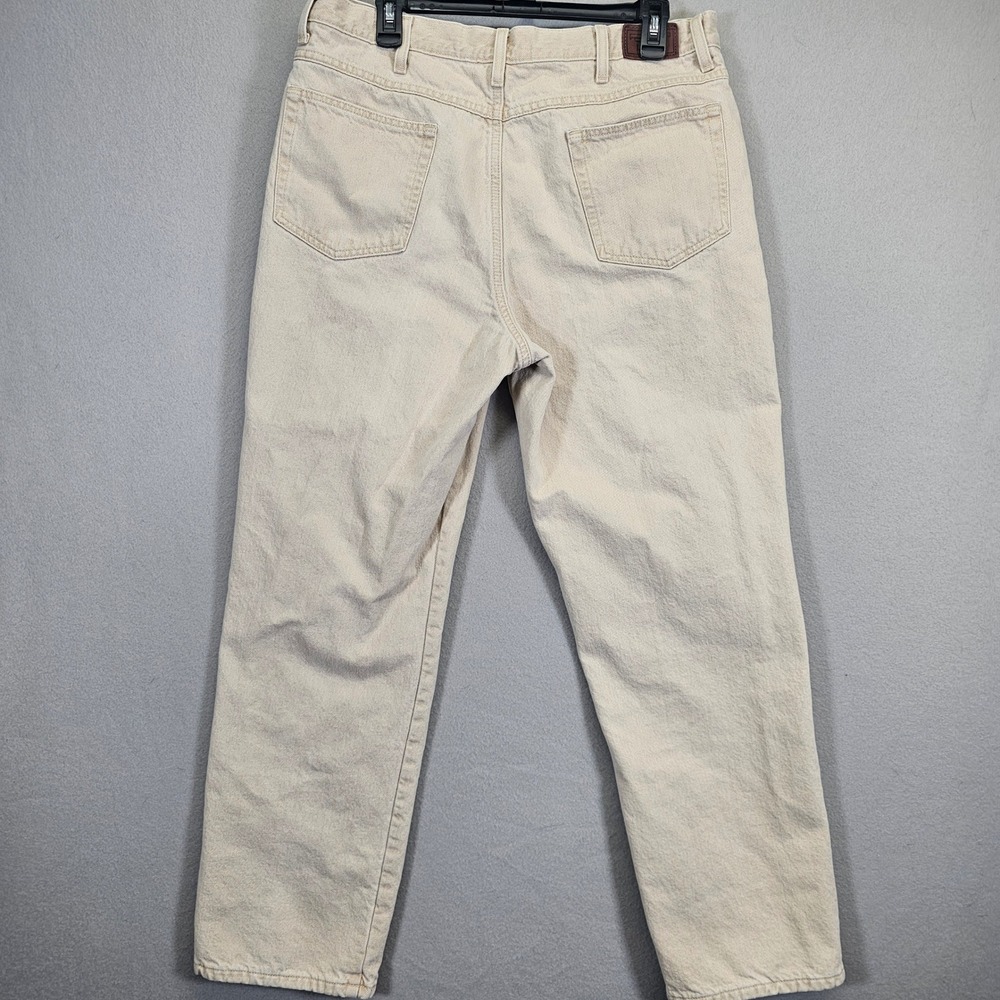LL Bean Mens Classic Fit Flannel Lined Jeans 36x30 Beige Plaid Rugged Denim Pant - Picture 5 of 11